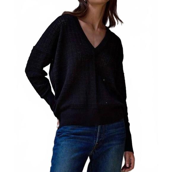 NEW NSF pheobe crochet v neck sweater in black - Picture 1 of 3